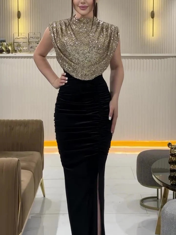 Robe de Soirée Velours avec Fente Élégante