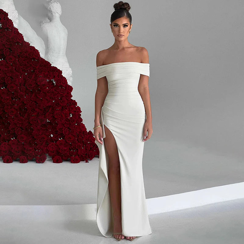 Robe Moulante Sans Manches Fendue - White