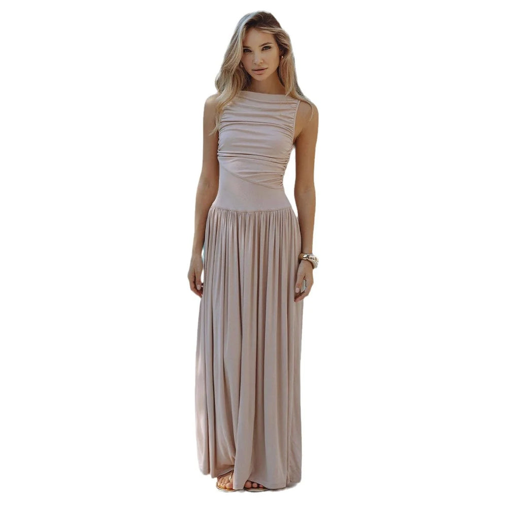 Robe Plissée Sans Manches