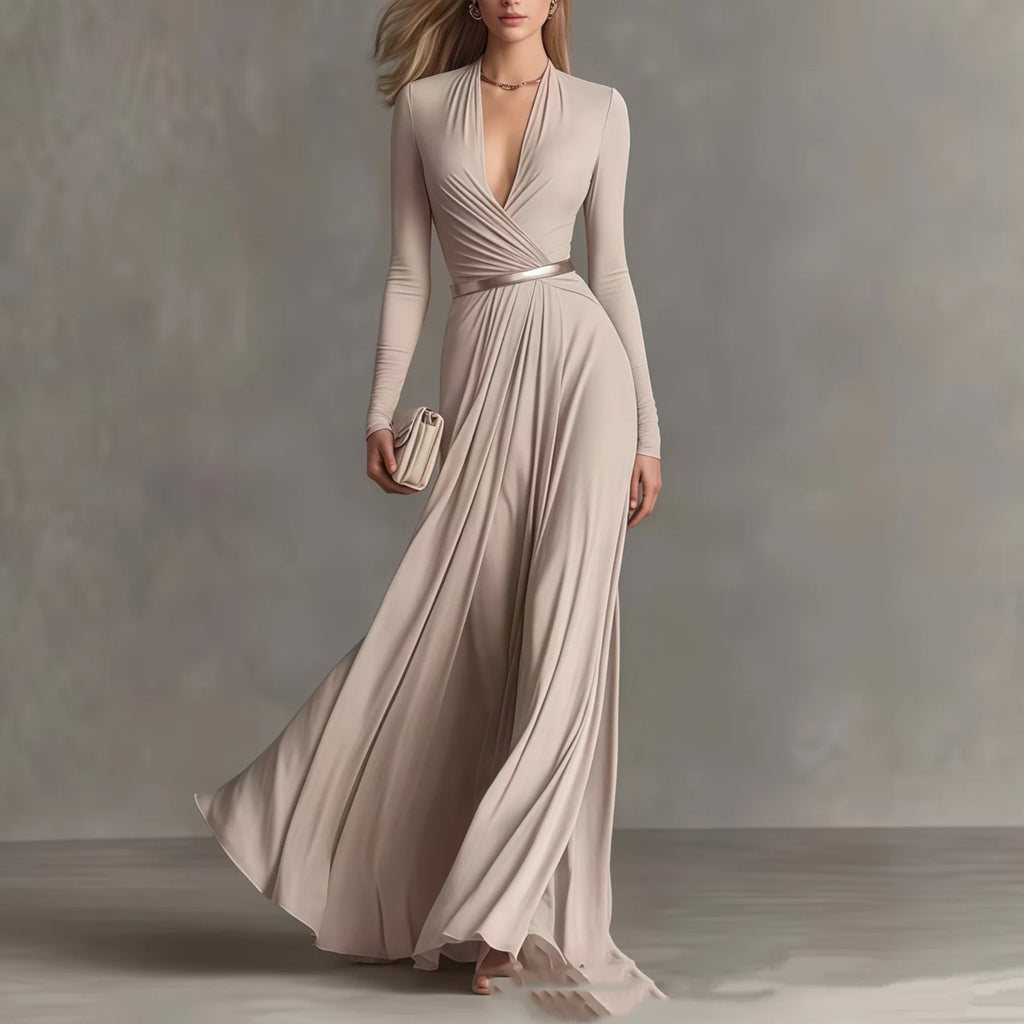 Robe Texturée Manches Longues Style Français