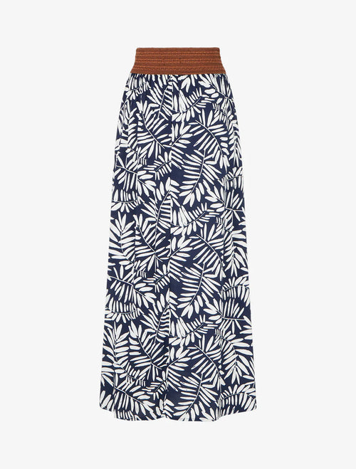 Jupe longue imprimé feuillages - Marine