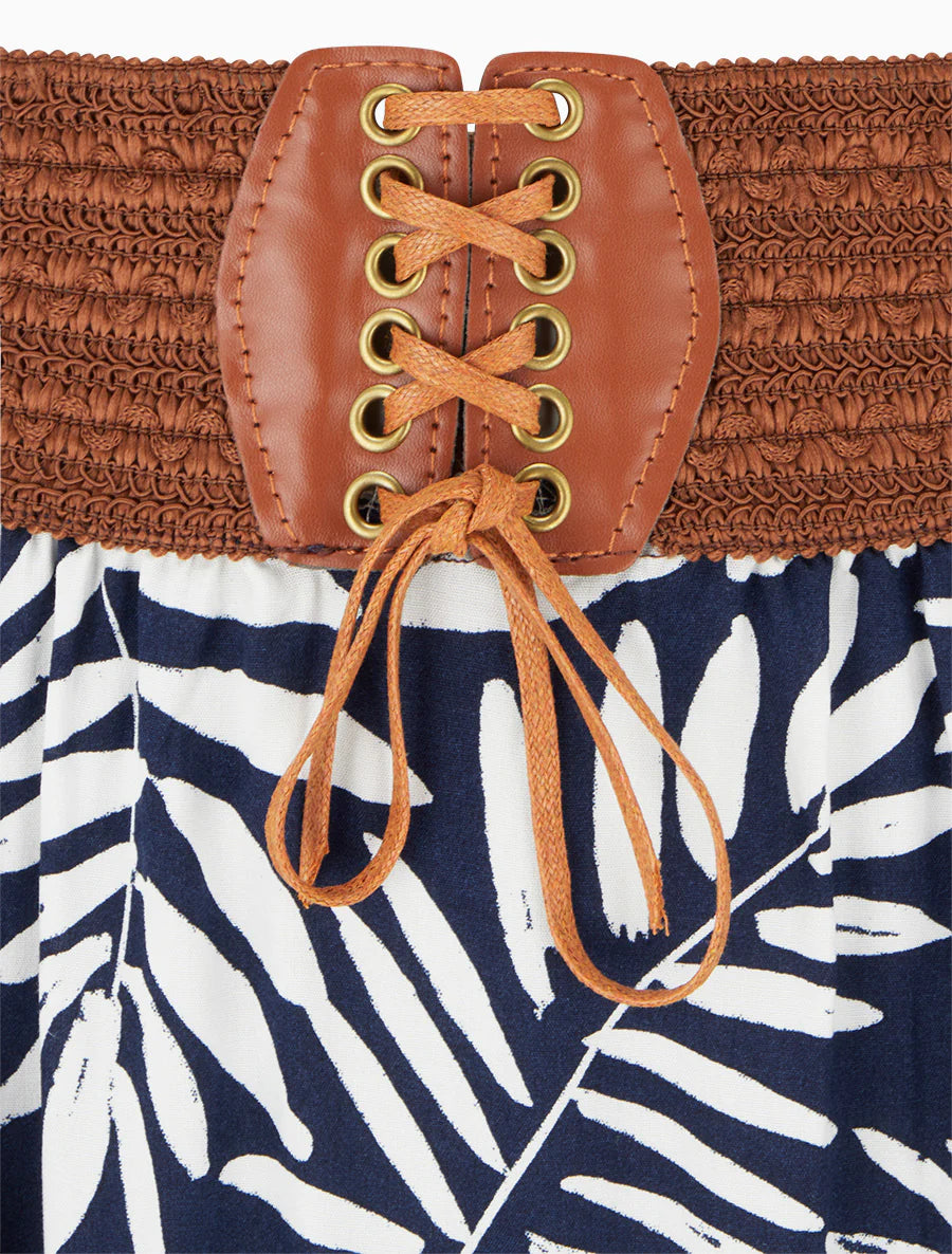 Jupe longue imprimé feuillages - Marine