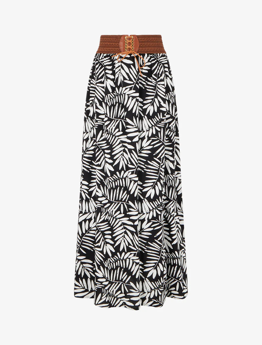 Jupe longue imprimé feuillages - Noir