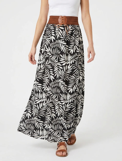Jupe longue imprimé feuillages - Noir