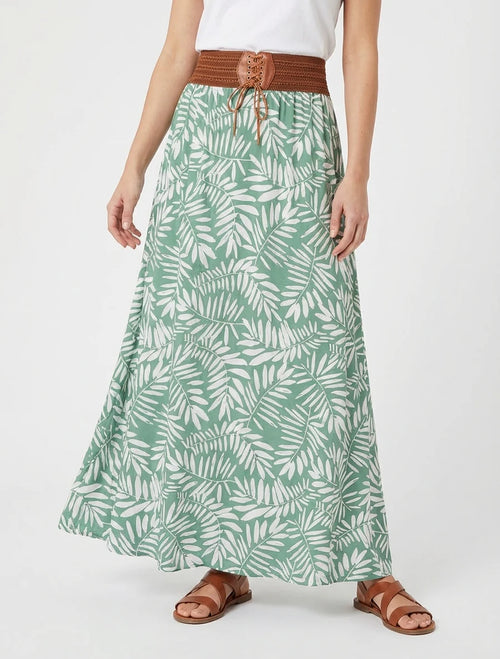 Jupe longue imprimé feuillages - Vert d'eau
