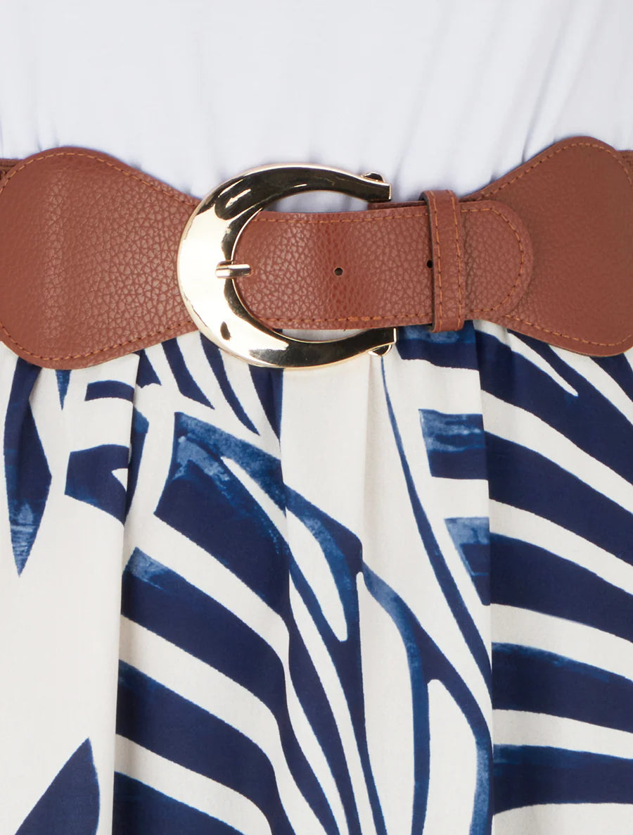 Robe longue sans manches imprimé feuilles - Marine