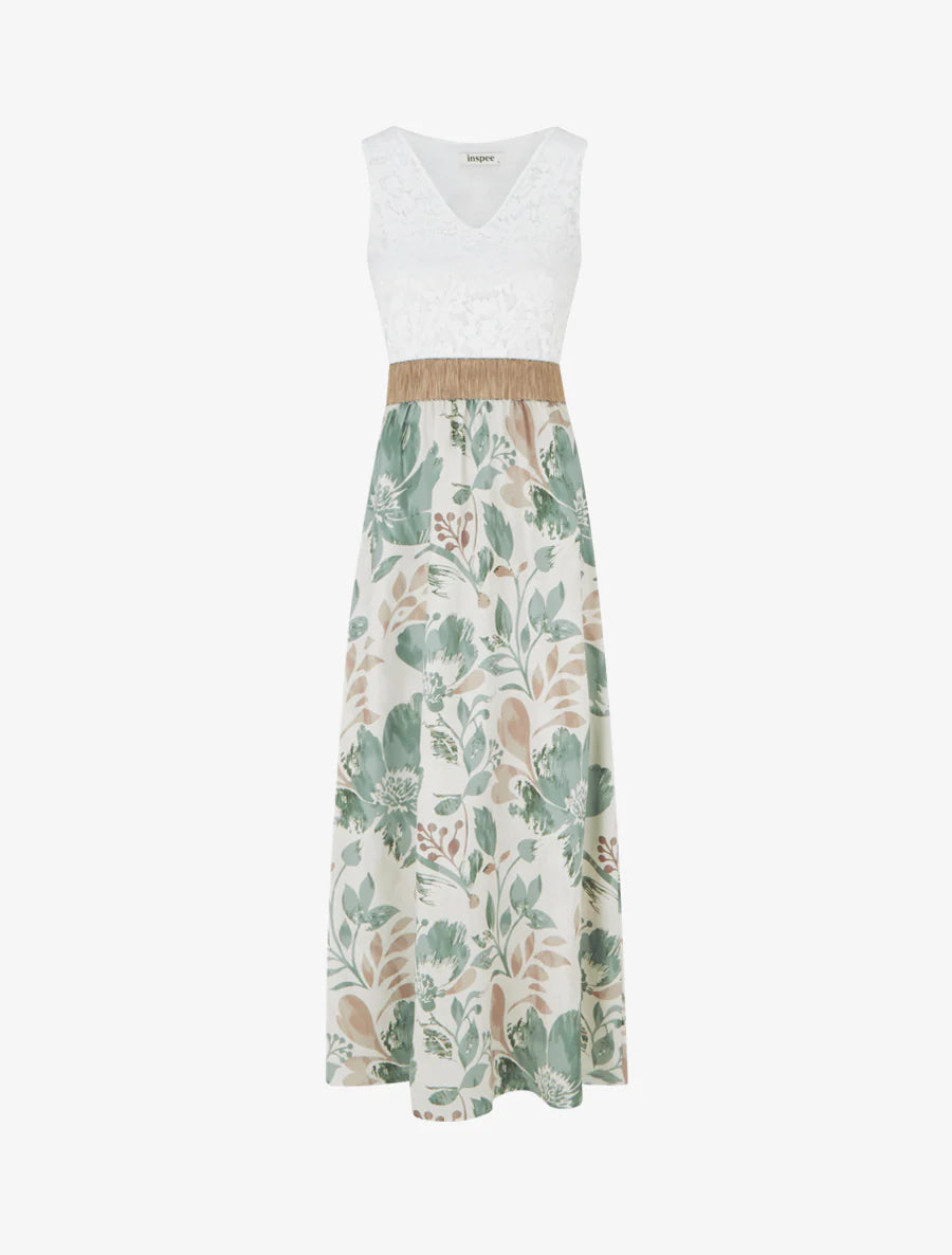 Robe longue imprimé floral - Kaki clair