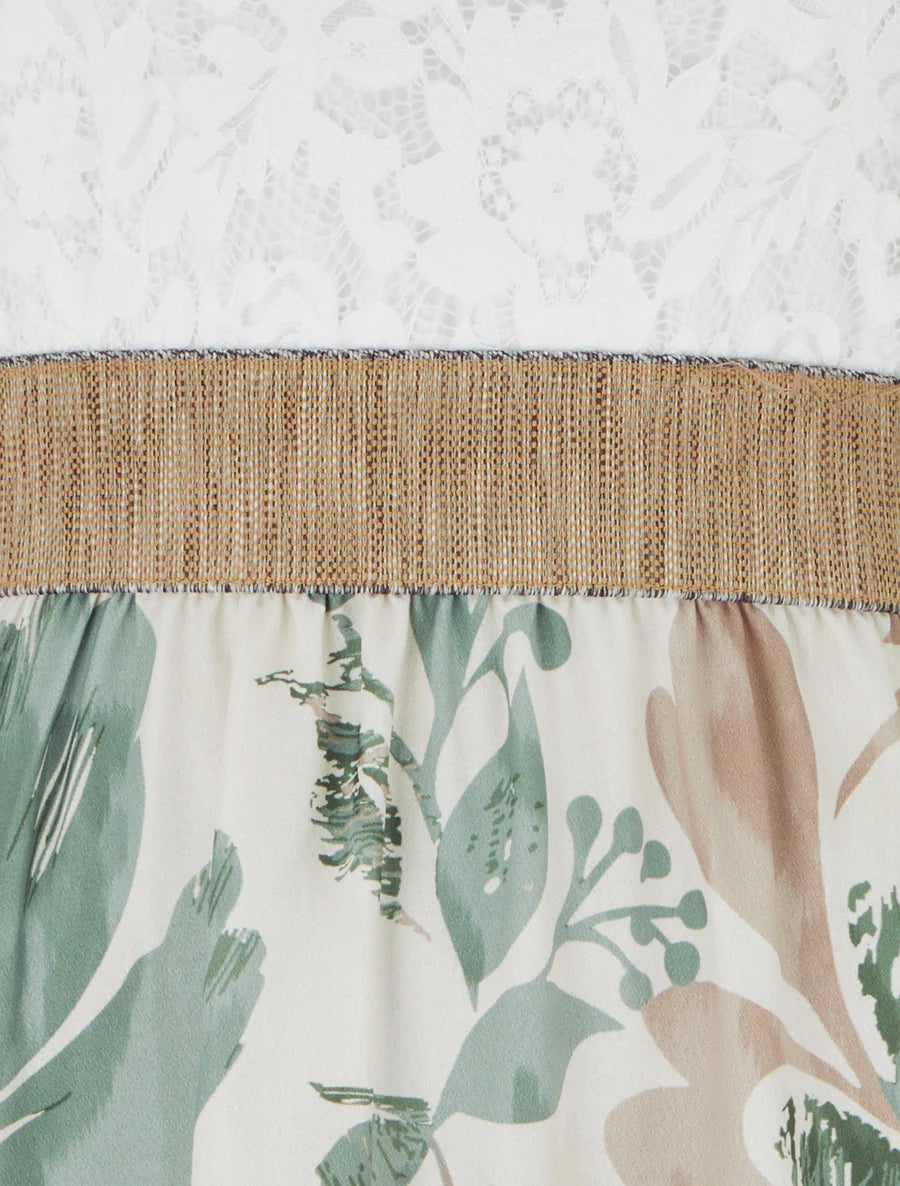 Robe longue imprimé floral - Kaki clair