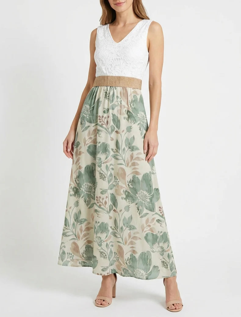 Robe longue imprimé floral - Kaki clair