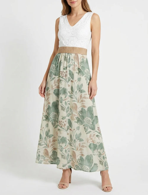 Robe longue imprimé floral - Kaki clair