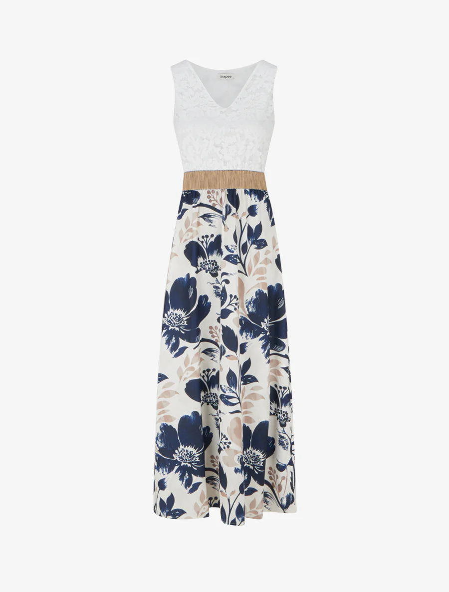 Robe longue imprimé floral - Marine