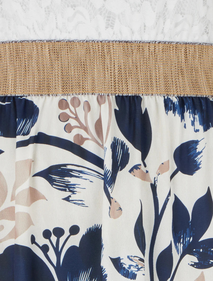 Robe longue imprimé floral - Marine