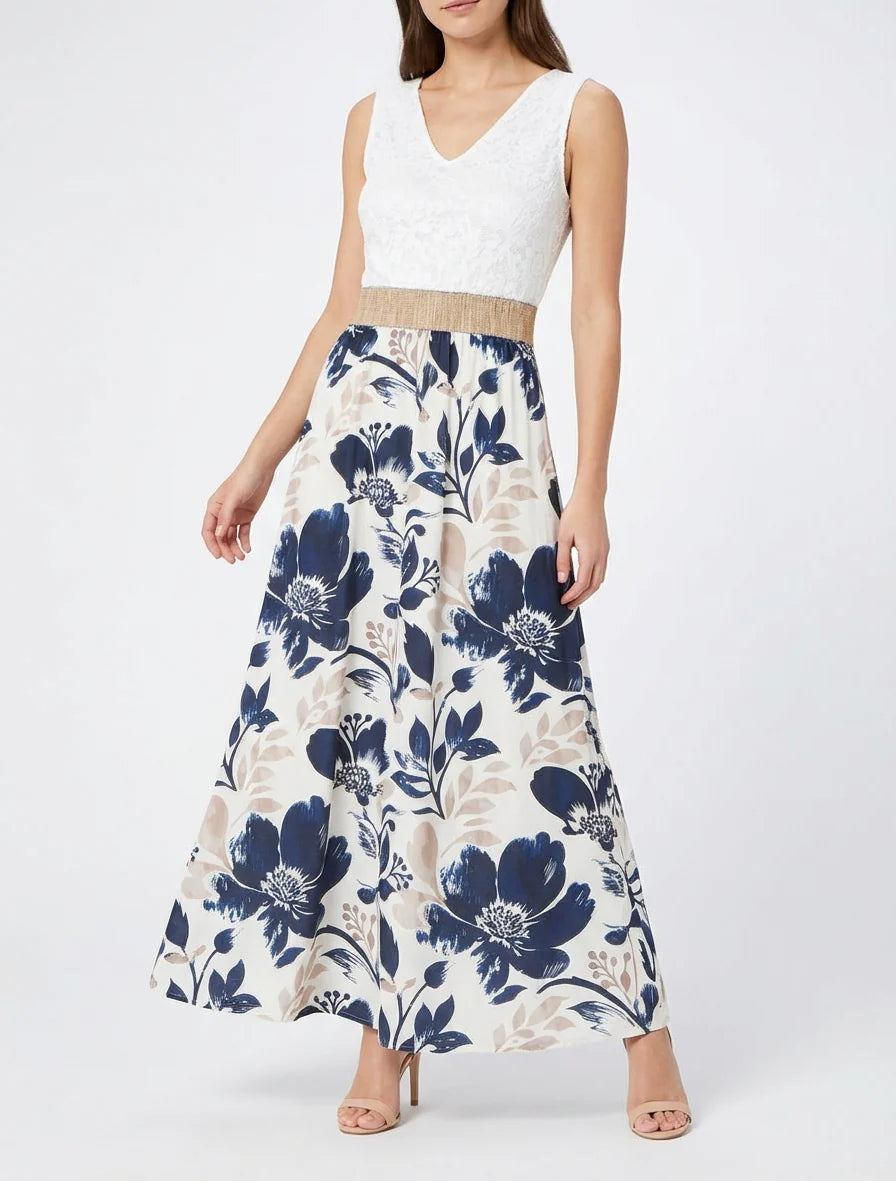 Robe longue imprimé floral - Marine