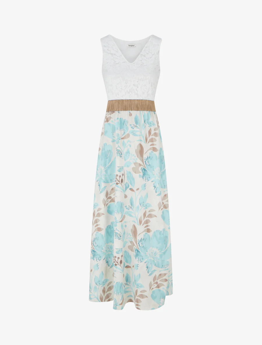 Robe longue imprimé floral - Vert d'eau