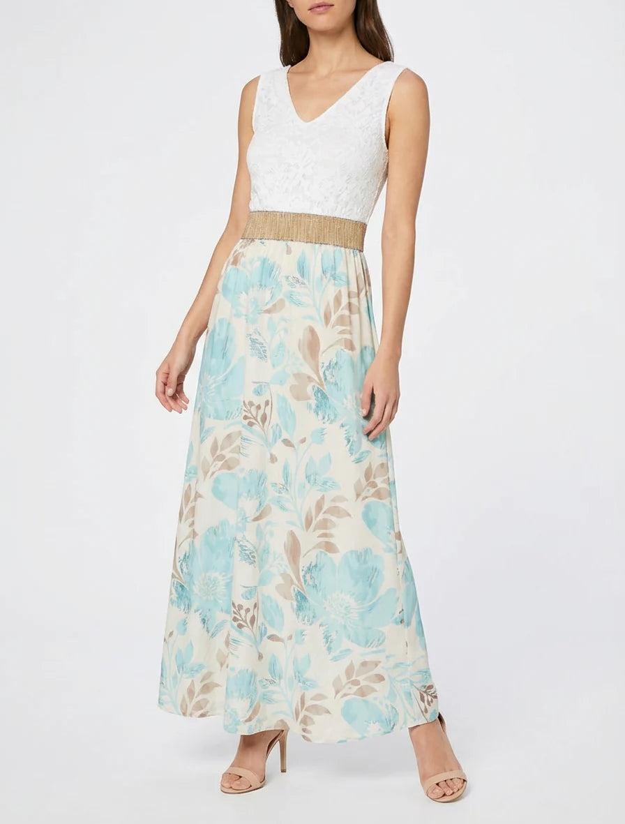 Robe longue imprimé floral - Vert d'eau